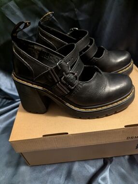 Dr. Martens Eviee Black Leather Double-Buckle Chunky Heel Mary Jane